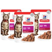Hill's Adult Cat Beef Wet Food Pouches 3x85g