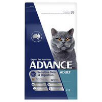 Advance Adult Sensitive Skin & Digestion Cat Food Turkey 2kg