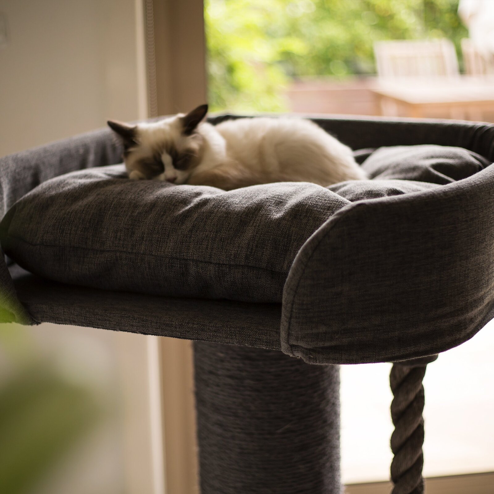 Kazoo High Bed with Rope Grey Cat Scratcher