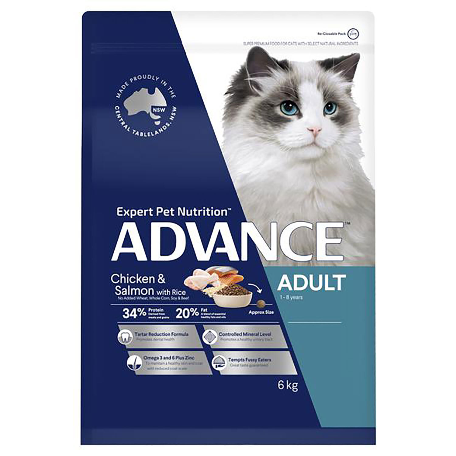 Advance Cat Adult Chicken & Salmon 3kg Advance Dry Cat Food