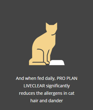 Proplan Liveclear reduces allergens in cat hair and dander