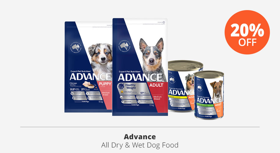 20% off advance dry dog food and wet food