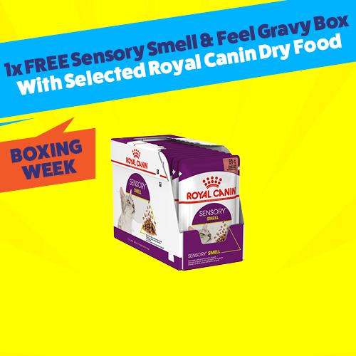 buy selected royal canin dry food to get 12x free sensory smell or feel gravy pouches
