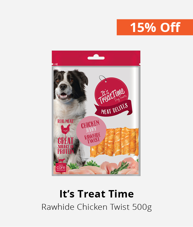 15% off its treat time rawhide chicken dog treat