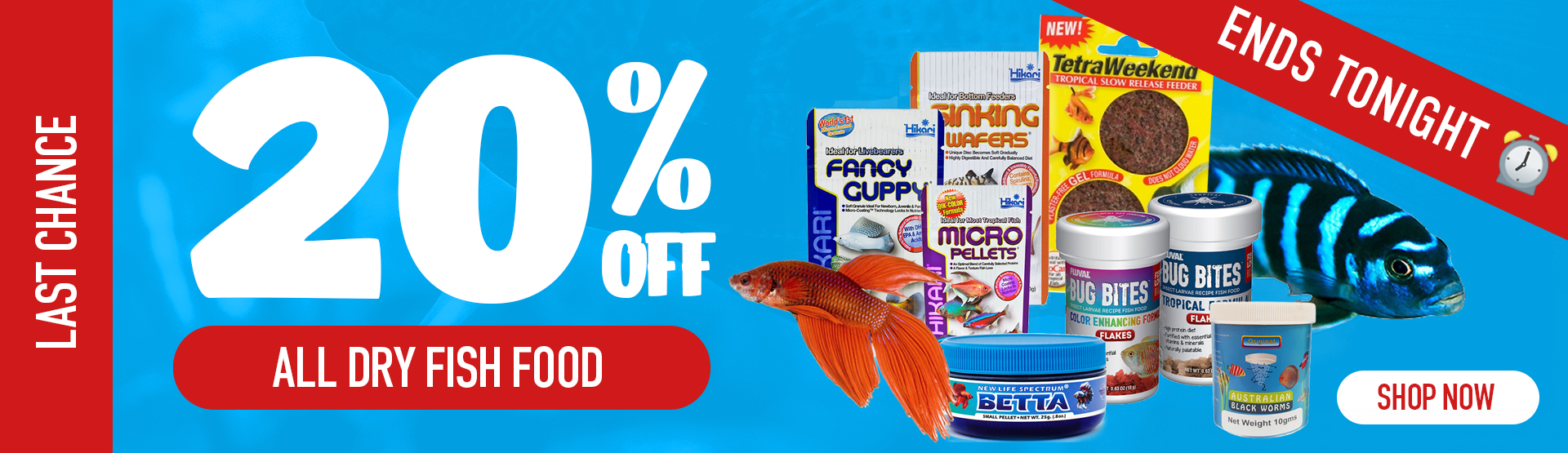 20% off fish food sale end tonight