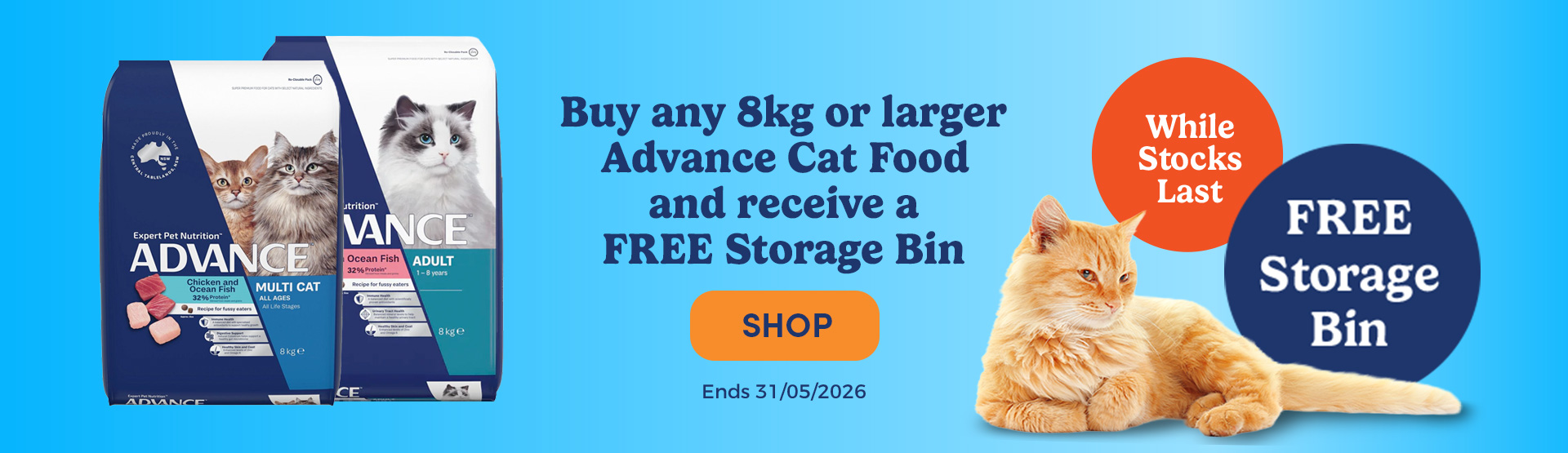 FREE Storage Bin when you buy 8kg Advance Cat Food