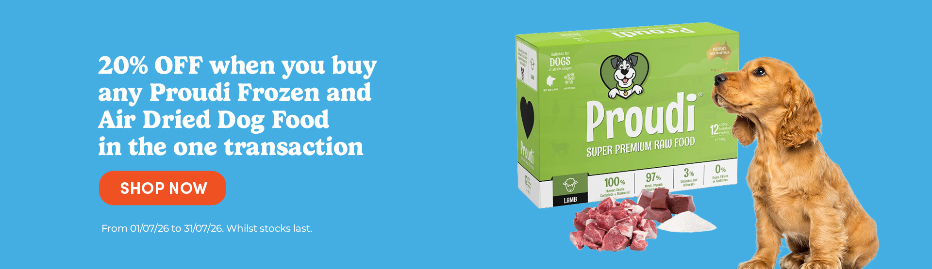 20% off Proudi Frozen & Air Dried Dog Food