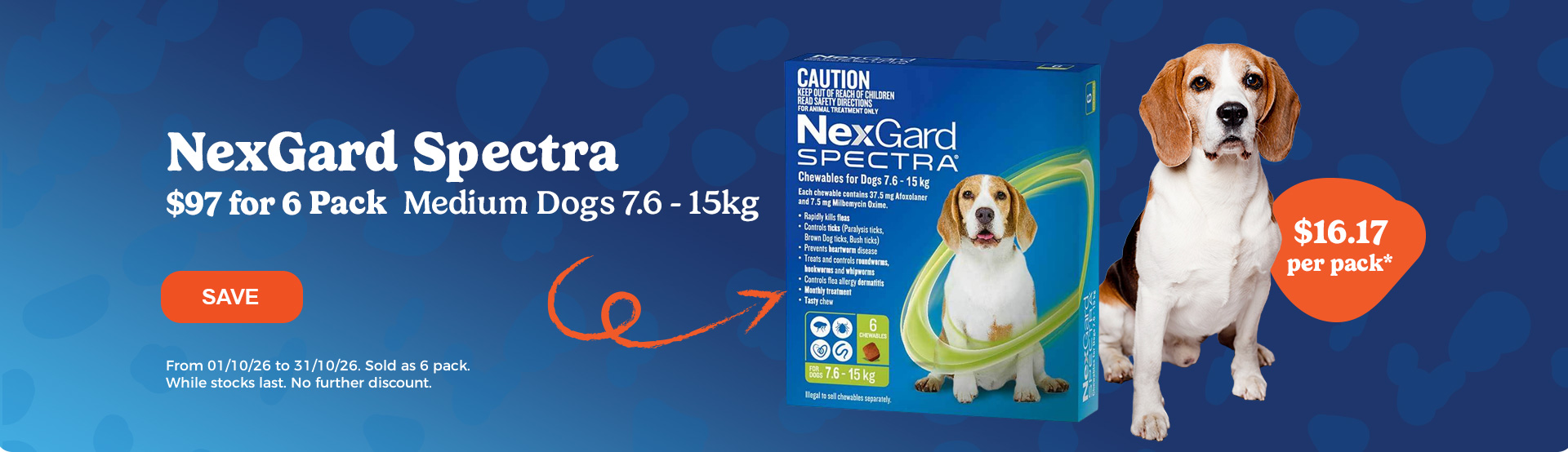 $97 for 6pk NexGard Spectra Medium Dogs