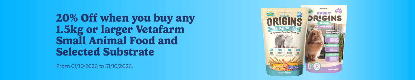 20% Off Vetafarm Small Animal Food + Substrate
