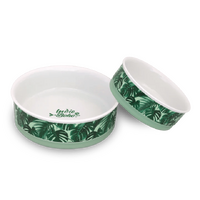 Tropical Leaves (Green) - Ceramic Dog Bowls Large 19cm