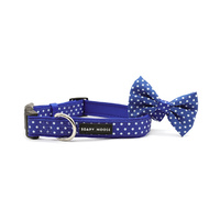 Soapy Moose Collar Neoprene Blue & White Dots Small with Bow