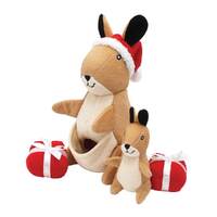 ZippyPaws Holiday Zippy Burrow Festive Kangaroo Pouch Dog Toy