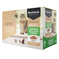 Black Hawk Cat Pouch Chicken & Pea Broth 85g Box (12 Pouches)