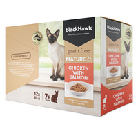 Black Hawk Mature Cat Pouch Chicken & Salmon 7+ 85g Box (12 Pouches)