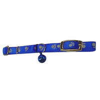 Nylon Cat Collar Reflective Paw Print Blue