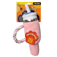 Dog Toy Pink Bottle with Straw