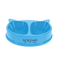 Scream CAT FACE DOUBLE BOWL 2 x 350ml Loud Blue
