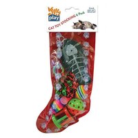 Christmas Filled Cat Stocking with 6 Toys