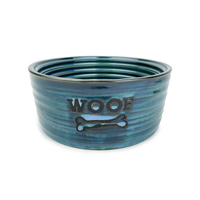 Barkley & Bella Ceramic Dog Bowl 'woof' Blue Large