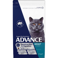 Advance Adult Sensitive Skin & Digestion Cat Food Turkey 1.5kg