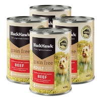 Black Hawk Grain Free Adult Beef Dog Food Can 400g 4 Pack